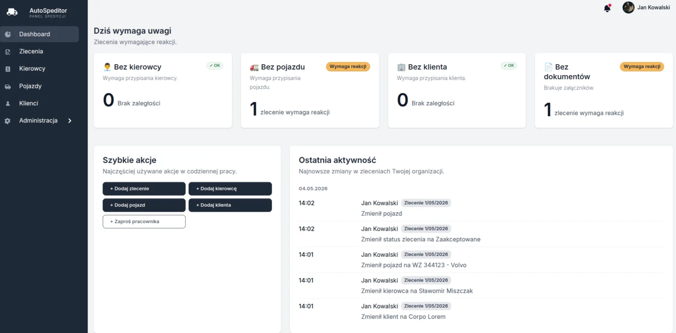Dashboard AutoSpeditor